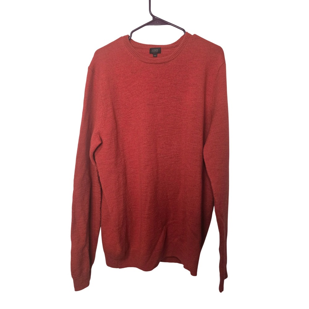 J.Crew Mens 100% Merino Wool Crewneck Orange Sweater Size XLT Elbow Patches EUC
